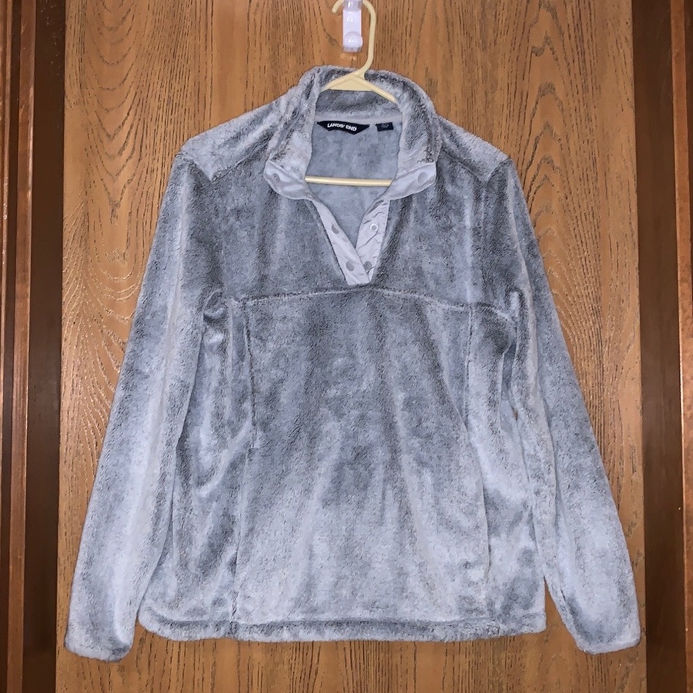 Lands’ End Fuzzy quarter snap up pullover.